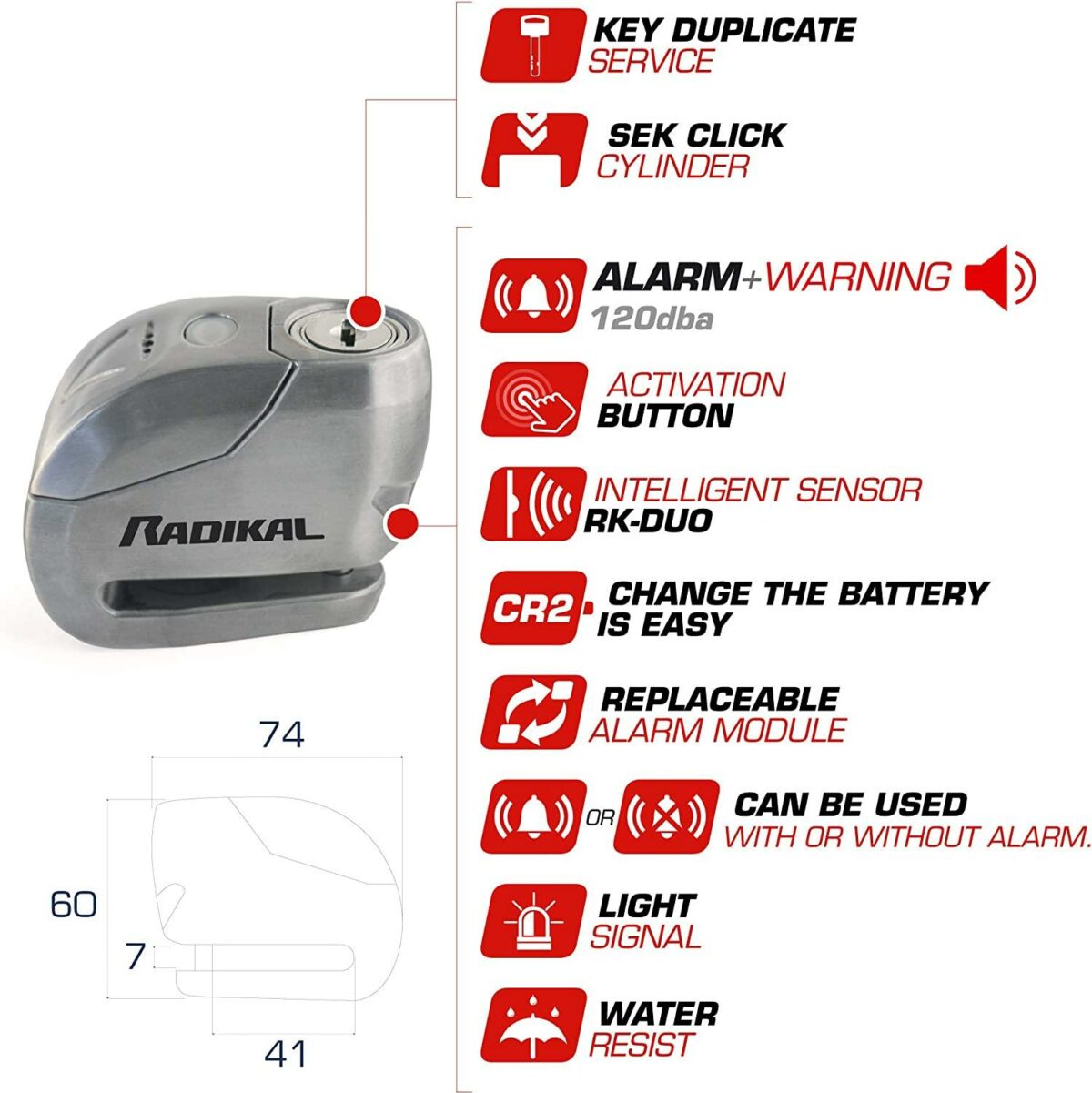 Radikal RK9Z Candado Disco con Alarma - Image 3